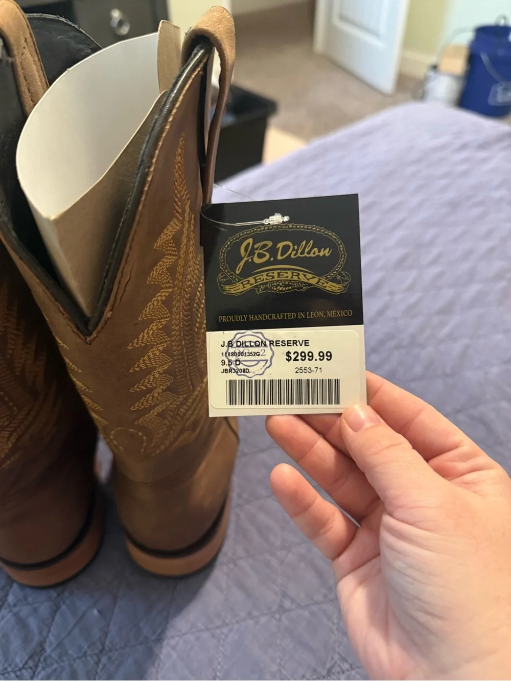J.B. Dillon Brown Leather Western Cowboy Boots with Embroidered Shaft